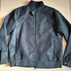 BV Clothing Men’s Faux Suede Bomber Jacket Blue L NWOT Italian Style Moto Zip